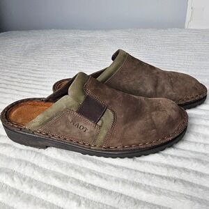 Naot Mens Brown Olive Nubuck Leather Slip On Clogs Mules Size 40 Made in Israel